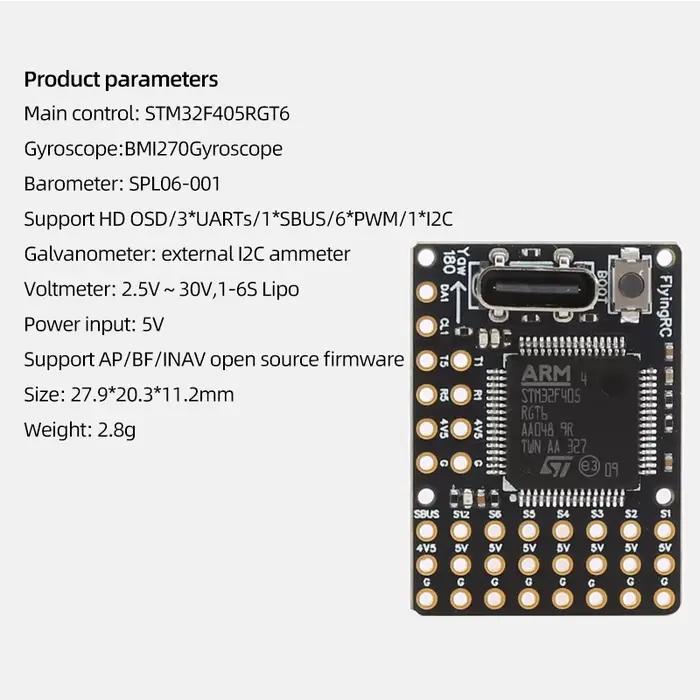 FlyingRC F4Wing Mini MK1 contrôleur de vol à aile fixe F405 FC Support AP/INAV/BF micrologiciel 1-6S Lipo pour Drone