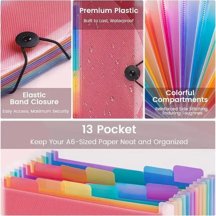 Porte-documents accordéon 13 pochettes, format A6 mini pour le rangement, la classification des données, organise les documents, les cartes, les coupons, cadeau idéal