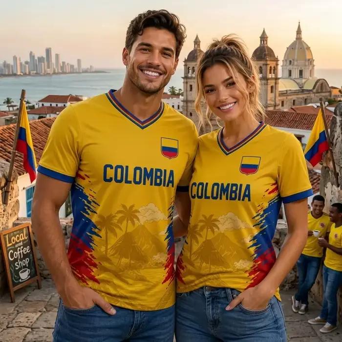 Maillot de football Colombie 2026 – Cadeau pour les fans de la Colombie – T-shirt de l'équipe nationale – T-shirt sportif d'été pour homme – Décontracté – Été – Parent-enfant