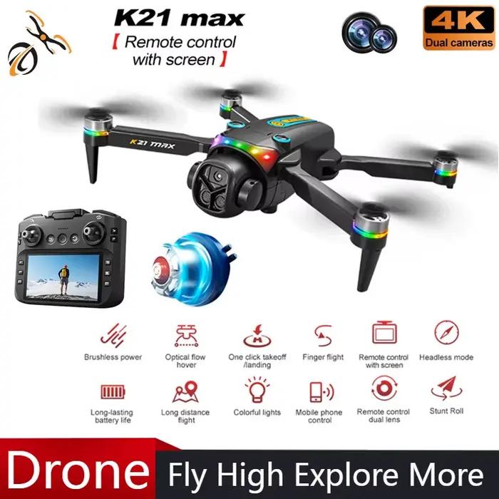 Nouveau Drone K21 MAX professionnel, caméra aérienne 4K FPV pour éviter les obstacles avec grand écran de 4.3 pouces, télécommande, Drone RC pliable