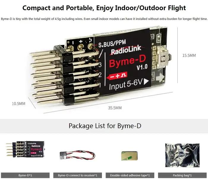 Radiolink Byme-D 3CH contrôle de vol pour 3D SU27 F22 aile fixe F3P entraîneur à quatre canaux Drone échelle modèle avion stabilisation