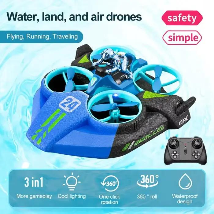 RC Mini Drone maintien d'altitude Mode sans tête 3 en 1 mer terre vol aérien 2.4G 6 axes quadrirotor bateau hélicoptère RC pour enfant