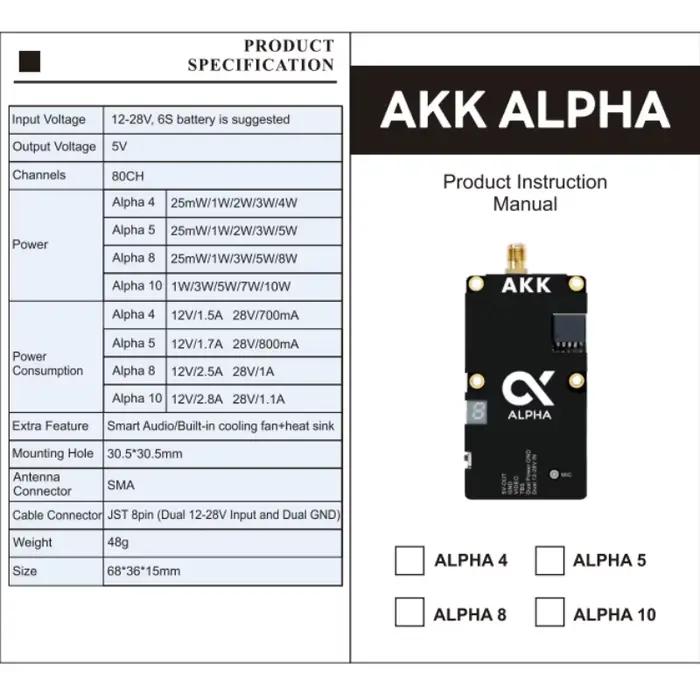 Drone AKK 10W 5.8GHz bande Ultra large 80 canaux FPV VTX Alpha 10 accessoires d'émetteur vidéo