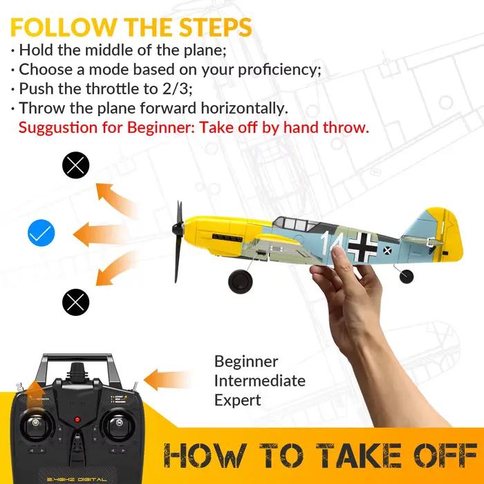 VOLANTEXRC BF 109 Avion télécommandé 4 canaux prêt à voler pour les débutants avec système de stabilisation Xpilot (761-11) RTF
