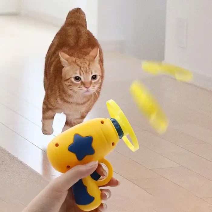 Jouet interactif amusant pour chat, lanceur de mini-frisbees pour chaton, pistolet de tir pour jeux de poursuite, jouets pour chat, fournitures pour animaux de compagnie