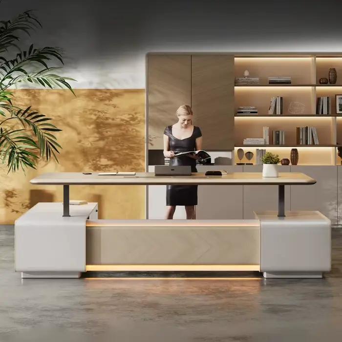 Bureau de direction moderne et élégant avec chaise, armoire et table réglable en hauteur – Combinaison bureau et poste de travail haut de gamme
