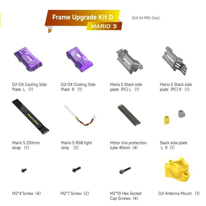 Mario5 Mario 5 KIT de mise à niveau D/E/F support d'antenne/plaque latérale de refroidissement/vis pour Drone RC FPV O4