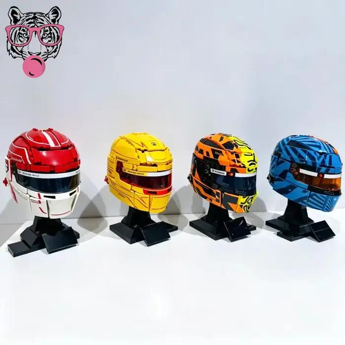 Modèle de puzzle de construction de casque de pilote de course automobile Lewis Charles Oscar Lando pour ornement ou cadeau