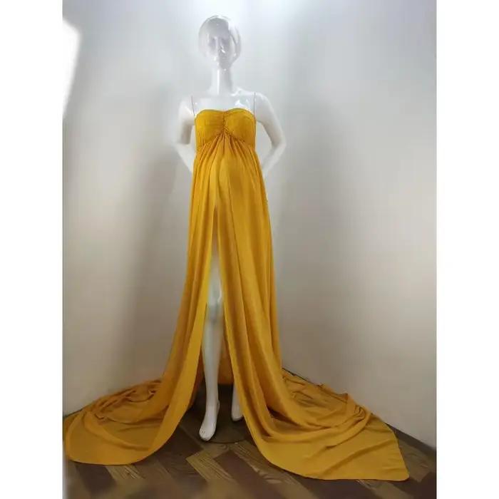 Robe Longue en Mousseline de Soie et Dentelle pour Femme Enceinte, Tenue Fendue Devant, Idéale pour Photographie, Accessoire Photo, Nouvelle Collection 2020