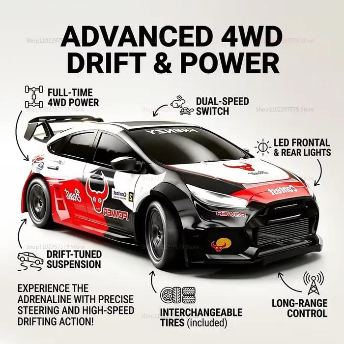 Voiture de course RC 70 km/h, voiture de sport à grande vitesse, 2,4 GHz, 4 roues motrices, moteur brushless, avec lumières LED, voitures télécommandées pour enfants