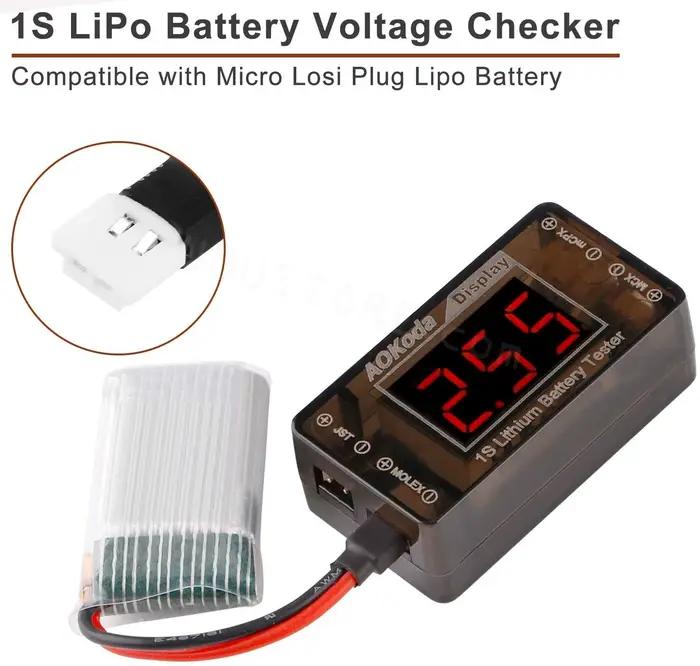 AOKoda AOK-041 1S testeur de tension de batterie LiPo avec Micro JST 1.25 JST-PH 2.0
