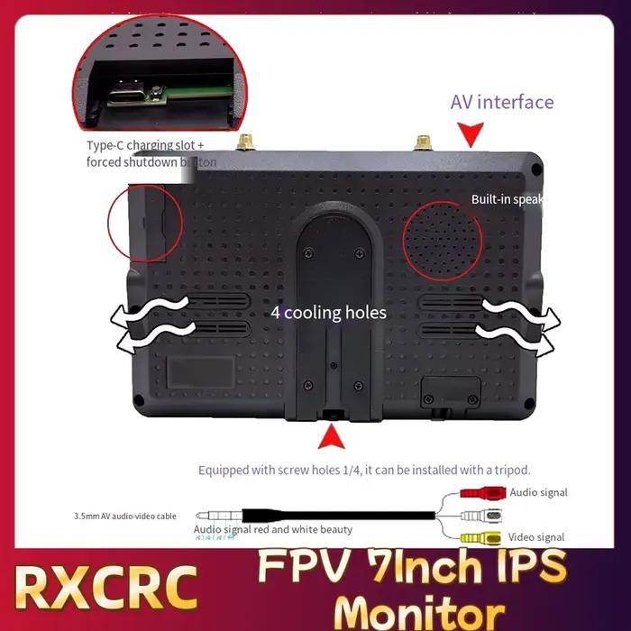 RXCRC 5.8G FPV 7 pouces écran d'affichage de réception pour Drone course Transmission vidéo en direct caméra sans fil IPS 1024*600PX 600cd/ ㎡
