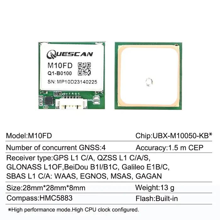 QUESCAN M10FD 10Hz FPV Drone M10 GPS GNSS Module avec boussole contrôleurs de vol GPS GLONASS Galileo BeiDou UBX + protocole NMEA