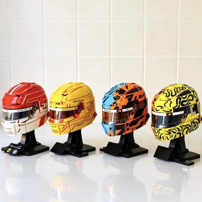 Modèle de casque de pilote de course automobile en blocs de construction, Lewis Hamilton, Charles Leclerc, Oscar Piastri, Lando Norris, jouets et cadeaux