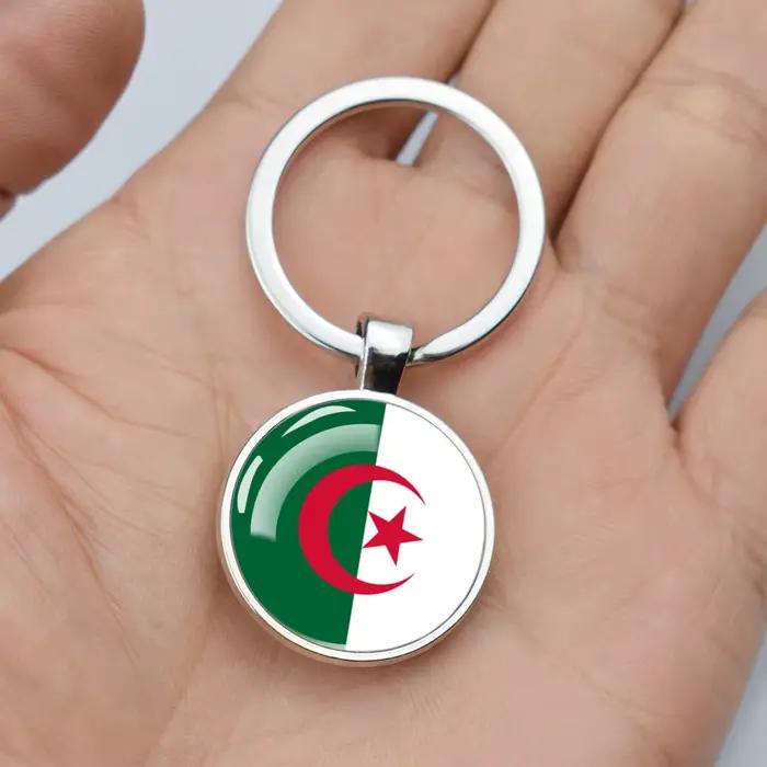 Porte-clés drapeau algérie, breloques en verre et cristal, pendentif, Souvenir patriot, cadeaux pour femmes et hommes, drapeaux algérie, bijoux