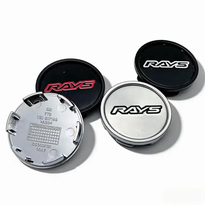 4 pièces Cache-moyeux de roue de voiture avec emblème Rays Racing, clips 58MM, capuchons de jante 53MM, cache-poussière, accessoires de remplacement pour voiture