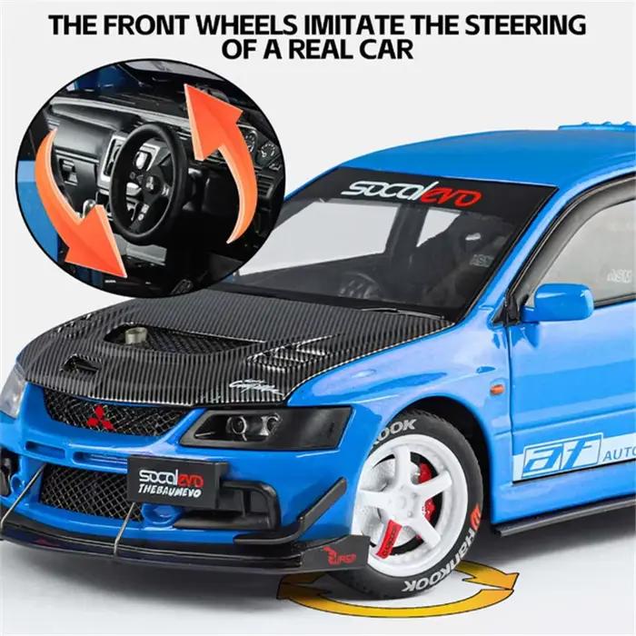 Mitsubishis Lancer Evolution 9 – modèle de voiture de sport en alliage, véhicules de course sur piste modifiés en métal, son et lumière, cadeaux pour enfants, 1:24
