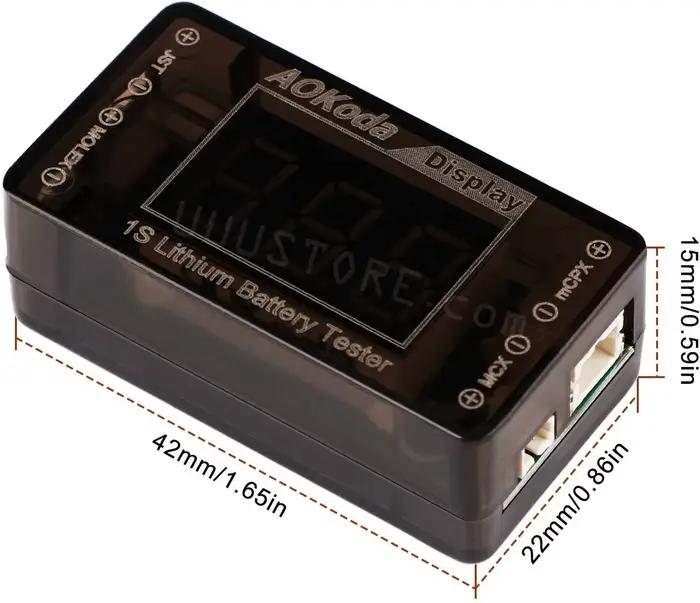 AOKoda AOK-041 1S testeur de tension de batterie LiPo avec Micro JST 1.25 JST-PH 2.0