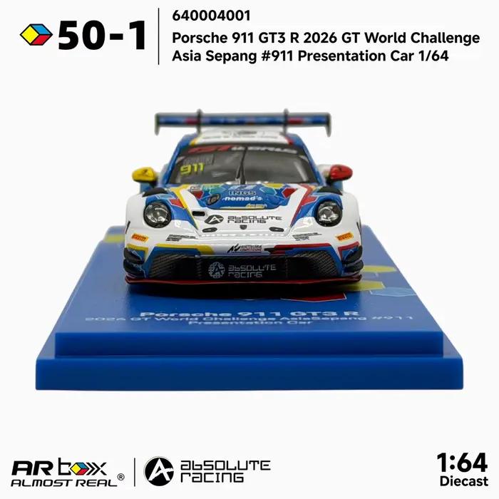 Almost Real AR Box 1:64 Porsche 911 GT3R Absolute Racing # Modèle miniature de voiture de présentation 911 2026 GT World Challenge Asia Sepang