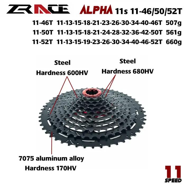ZRACE ALPHA Cassette légère 10s 11s 12s roue libre de vélo VTT, moyeu libre HG / MS / XD, 46T / 50T / 52T