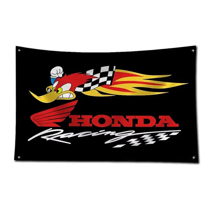 Drapeau de moto Honda en polyester imprimé, bannière de course automobile pour la décoration de pub, club, bar, garage avec accessoires à œillets en laiton