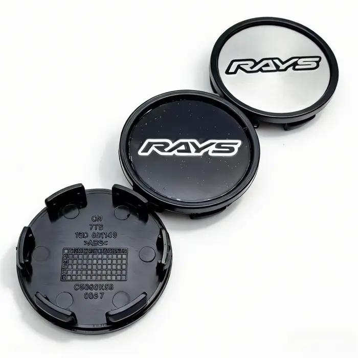 4 pièces Cache-moyeux de roue de voiture avec emblème Rays Racing, clips 58MM, capuchons de jante 53MM, cache-poussière, accessoires de remplacement pour voiture