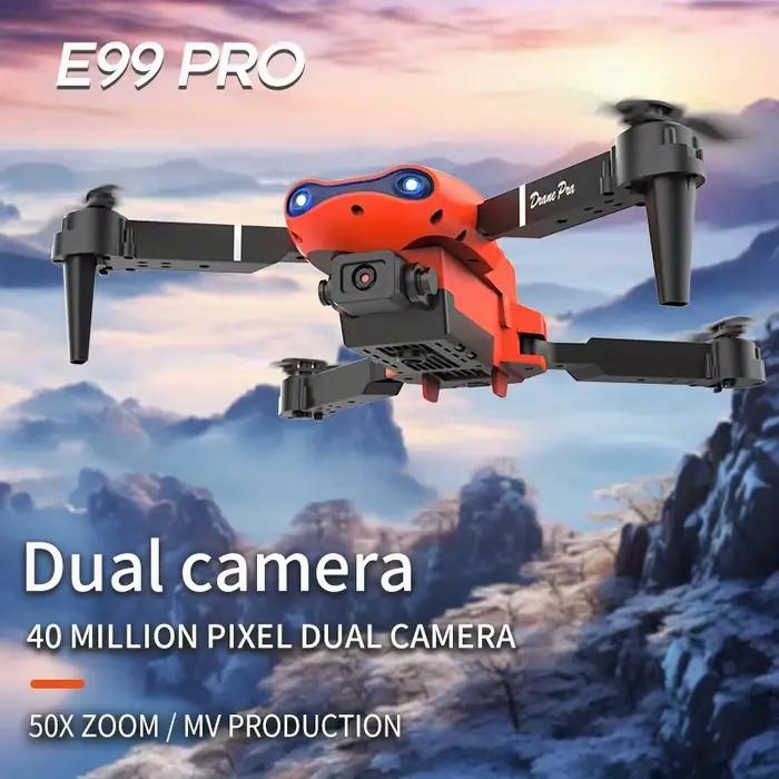 Drone jouet E99 PRO + Double caméra SD + 1 télécommande + 4 hélices + 2 manuels + Mode sans tête + Décollage à une touche