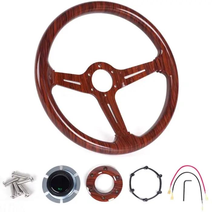 Volant en ABS Texturé Noyer 14 Pouces Ergonomique pour Véhicules Personnalisables Occasions Spéciales