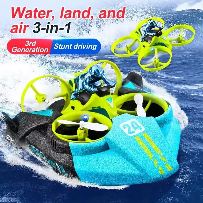 RC Mini Drone maintien d'altitude Mode sans tête 3 en 1 mer terre vol aérien 2.4G 6 axes quadrirotor bateau hélicoptère RC pour enfant