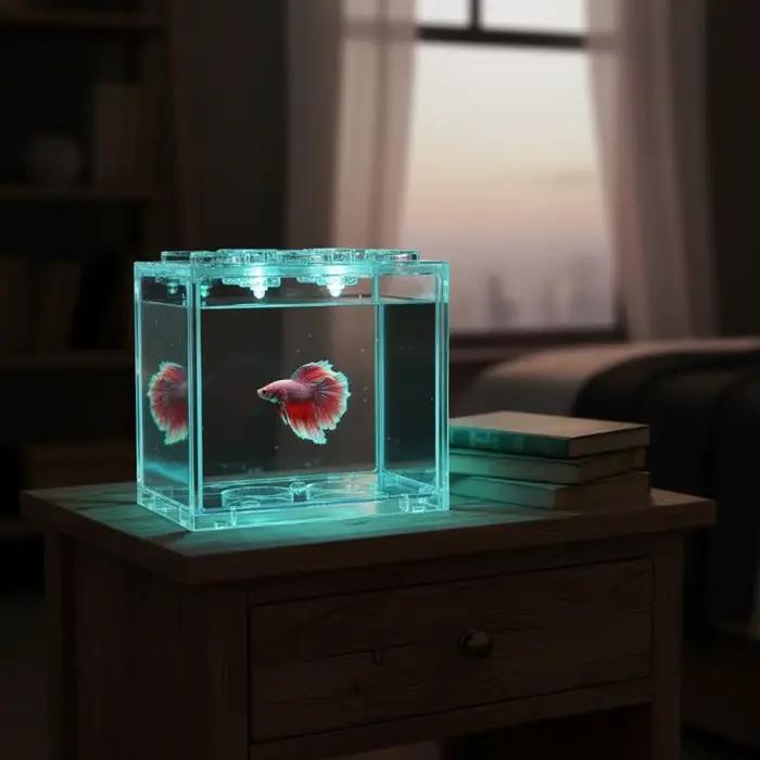 Mini aquarium en acrylique, boîte pour reptiles, aquarium empilable, cylindre paysager, algues marines pour la décoration de la maison et du bureau