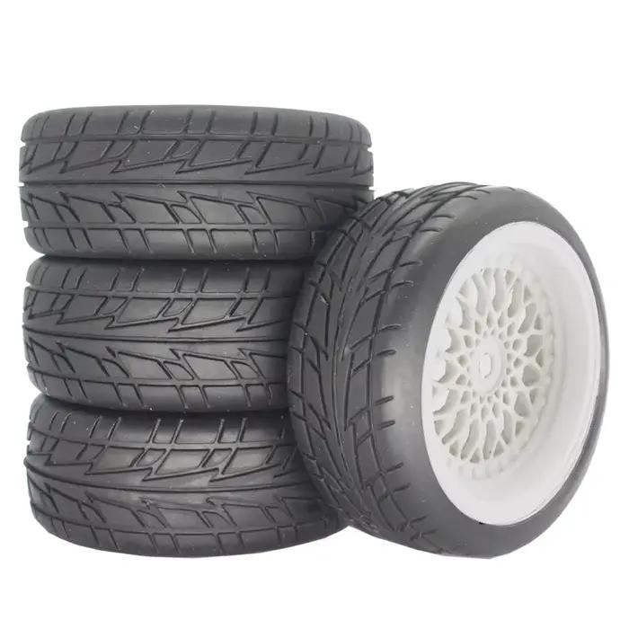 Pneus en caoutchouc de course rallye RS 1/10 + roues hexagonales de 12mm pour HPI KYOSHO Tamiya XV01/XV02/TA06/TT01/TT02/PTG2