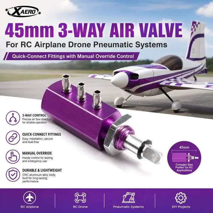 Valve d'air à 3 voies de 45 mm pour systèmes pneumatiques de drone d'avion RC