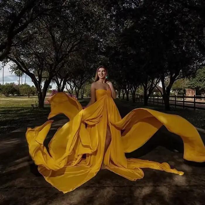 Robe Longue en Mousseline de Soie et Dentelle pour Femme Enceinte, Tenue Fendue Devant, Idéale pour Photographie, Accessoire Photo, Nouvelle Collection 2020