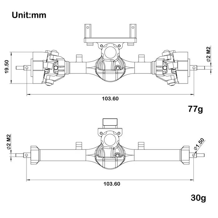 Essieux isocinétiques en métal MEUS Racing SCX24 V3 +9MM avec CVD en 3 sections pour Axial 1/24