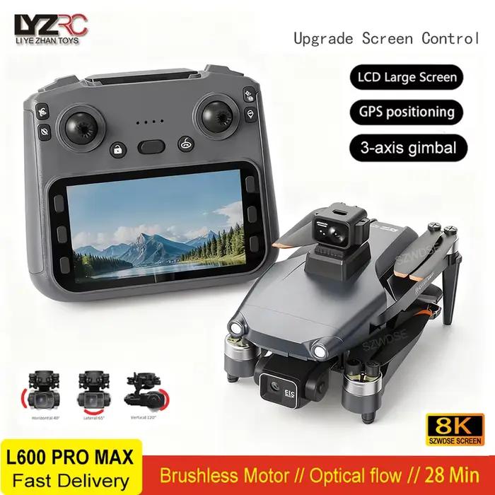 L600 PRO MAX GPS Drone 8K professionnel HD double caméra 3 axes cardan écran contrôle évitement d'obstacles FPV Drones quadrirotor jouets