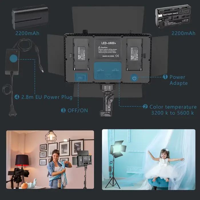Nagnahz U800+ LED Video Light Photo Studio Lampe Bicolore 2500K-8500k Dimmable avec Trépied Télécommande pour Enregistre