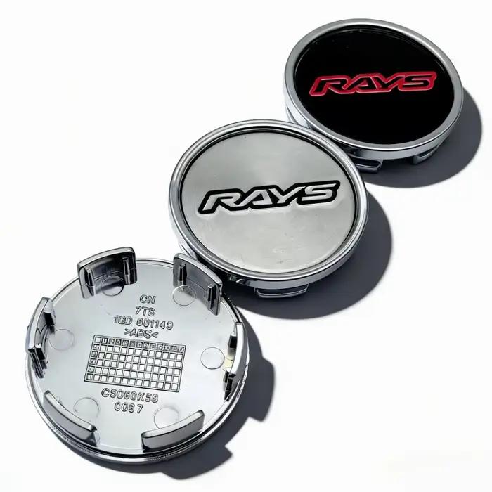 4 pièces Cache-moyeux de roue de voiture avec emblème Rays Racing, clips 58MM, capuchons de jante 53MM, cache-poussière, accessoires de remplacement pour voiture