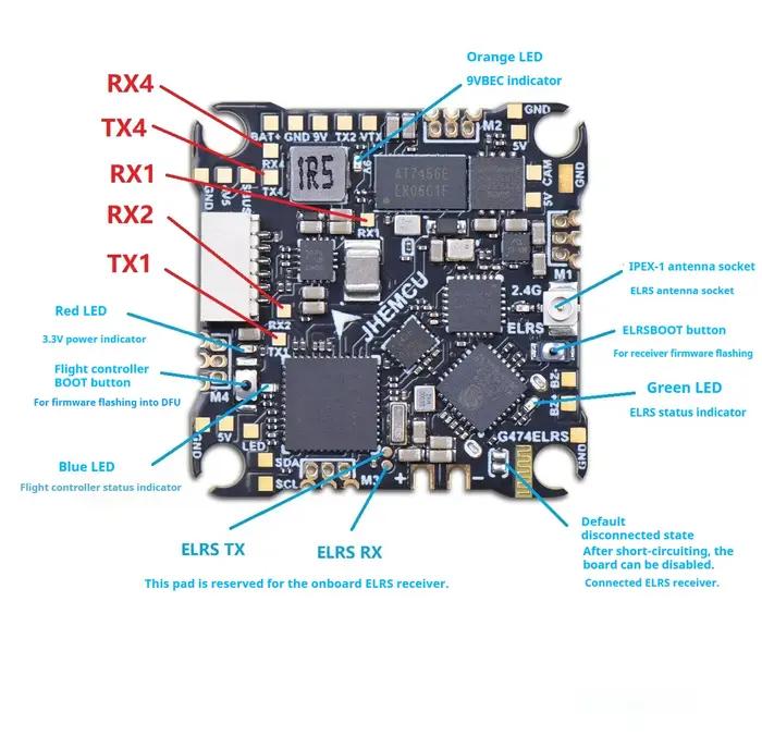 Contrôleur de vol JHEMCU G474ELRS AIO avec récepteur 2.4G intégré
