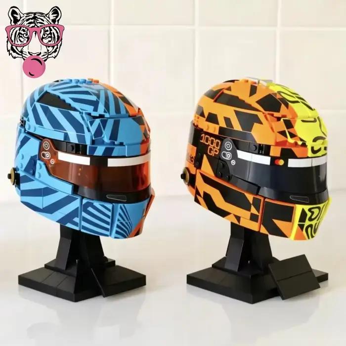 Modèle de puzzle de construction de casque de pilote de course automobile Lewis Charles Oscar Lando pour ornement ou cadeau