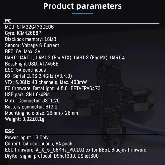 BETAFPV Matrix 1S 3IN1 AIO FC contrôleur de vol sans balais 2.4G ELRS RX pour unité aérienne O4 Meteor75 Pro 1S HD Whoop Drone de course