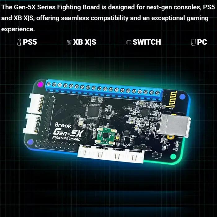 Contrôleur multi-plateforme de combat Brook Gen-5X avec effets d'éclairage RGB-LED, prend en charge PS5 Xbox Series X/Switch/PC
