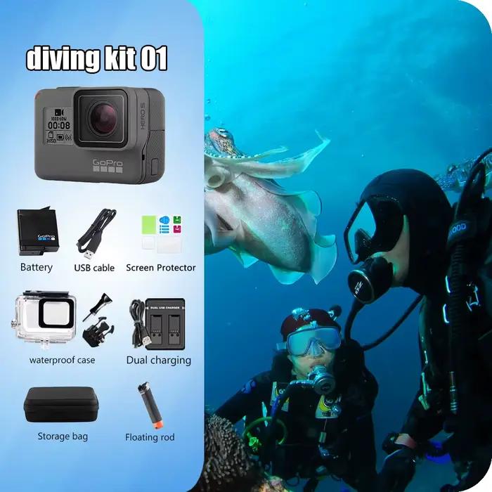 Gopro hero 5 caméra d'action noire 4k30 fram ultra hd 12MP Anti-secouement natation et surf paquet