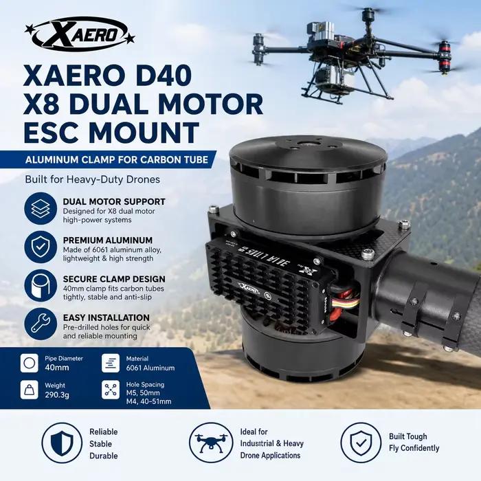 XAERO D40 40mm X8 Support de fixation en aluminium pour ESC double moteur pour drone lourd à tube en carbone
