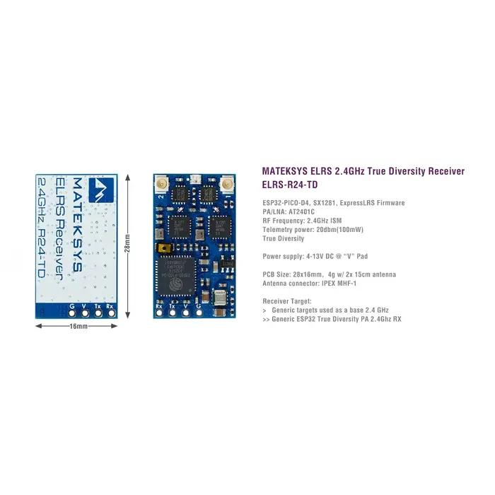 Matek R24-TD MATEKSYS EXPRESSLRS 2.4GHZ VRAI DIVERSITY Récepteur ELRS RX Pour RC FPV Long Rang Racing Drone