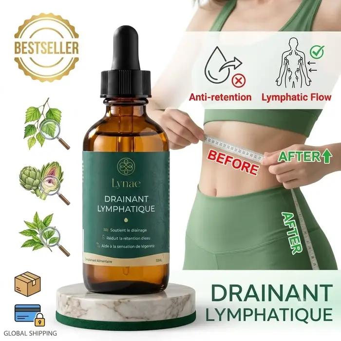 Gouttes liquides pour drainage lymphatique 59ml – Détoxification corporelle, soulagement de l'œdème et de la rétention d'eau, réduction des gonflements, supplément à absorption rapide
