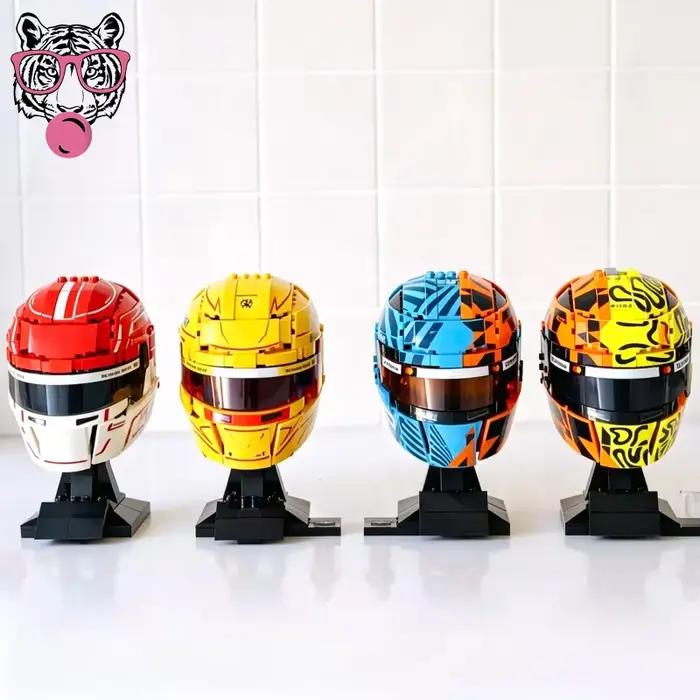 Modèle de puzzle de construction de casque de pilote de course automobile Lewis Charles Oscar Lando pour ornement ou cadeau