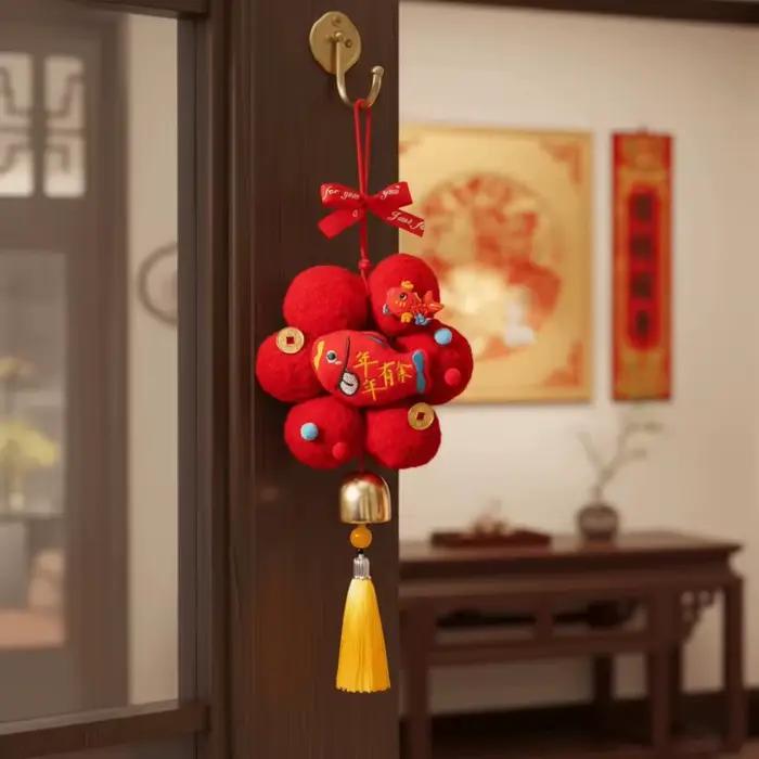 Pendentif du Nouvel An chinois 2026, année du cheval, avec pompon, parfait pour la décoration de porte