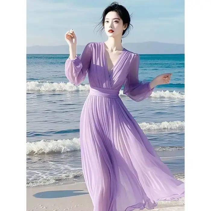 Nouvelle Robe Chic et Élégante en Mousseline de Soie Unie pour Femme – Collection Printemps-Été 2026 – Vêtements Féminins Décontractés Haut de Gamme – Vestidos
