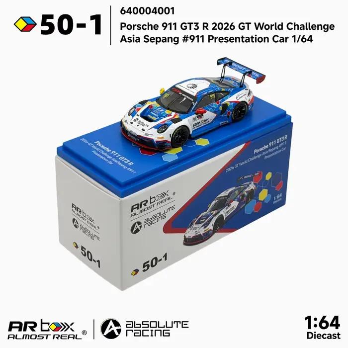 Almost Real AR Box 1:64 Porsche 911 GT3R Absolute Racing # Modèle miniature de voiture de présentation 911 2026 GT World Challenge Asia Sepang