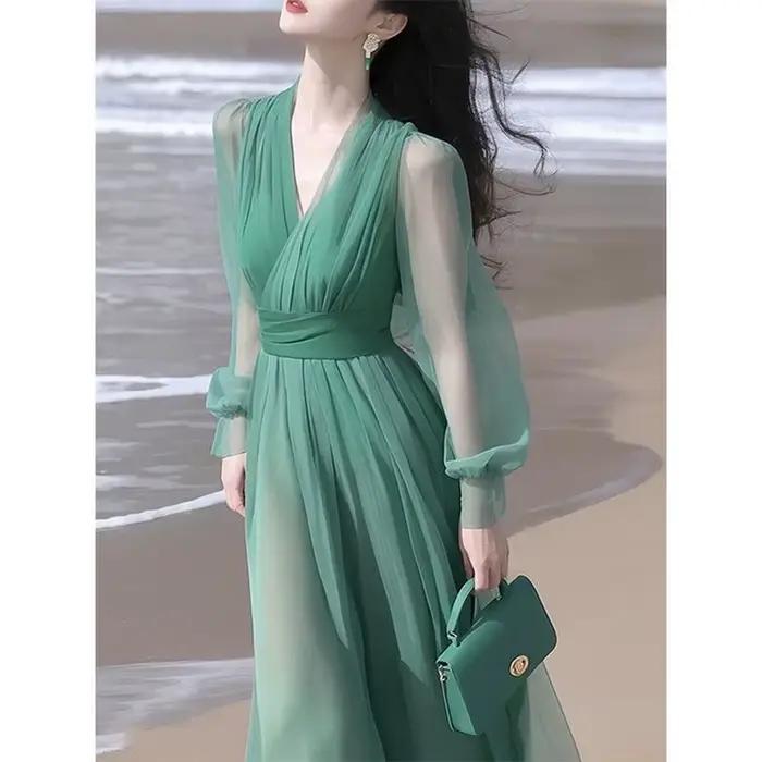 Nouvelle Robe Chic et Élégante en Mousseline de Soie Unie pour Femme – Collection Printemps-Été 2026 – Vêtements Féminins Décontractés Haut de Gamme – Vestidos